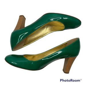 J. Crew Juliet Green Patent Leather Wood Mid Heels Pumps Italy Women’s Size 8
